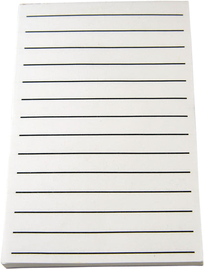 Bold line note pad measures 5.5 x 8.5 inches with 14 lines that are .56 (9/16) inches apart. 100 sheets per gummed pad