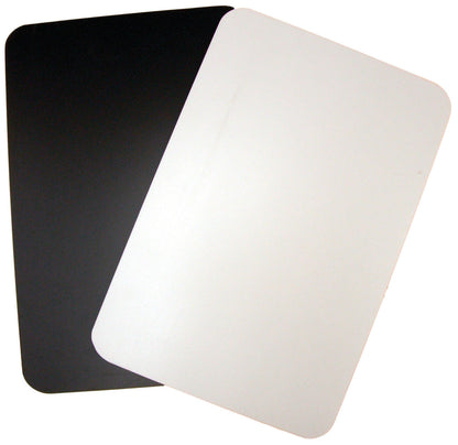 Both sides of a black and white low vision cutting board