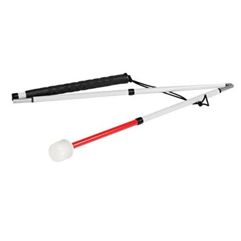 Ambutech Folding Graphite Cane - Hook on Roller Tip offer unique composite construction and Fingerguards that protect the elastic cord and ensure a snug joint fit, even after many miles of use. Strong and lightweight. Greater flexural strength than aluminum canes.