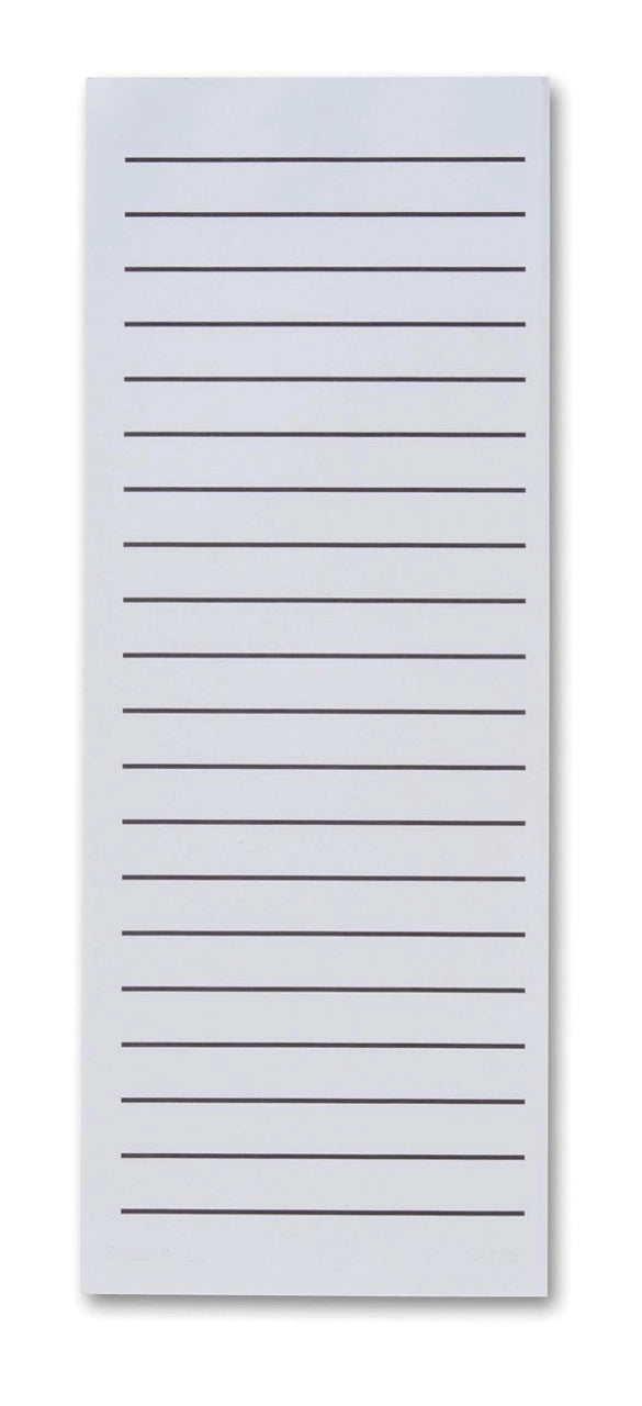 Low vision, bold line shopping list paper for all your list making needs. We now offer this gummed 100 sheet pad for you to create large print lists. The pad is 4 1/2 inches wide and 11 inches tall and the bold dark lines are 1/2 inch apart. Stay organized by having these handy bold line shopping pads wherever you may need them, on your desk, in your dining room, kitchen, in the living room, or bedside table.