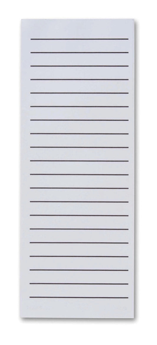 Low vision, bold line shopping list paper for all your list making needs. We now offer this gummed 100 sheet pad for you to create large print lists. The pad is 4 1/2 inches wide and 11 inches tall and the bold dark lines are 1/2 inch apart. Stay organized by having these handy bold line shopping pads wherever you may need them, on your desk, in your dining room, kitchen, in the living room, or bedside table.