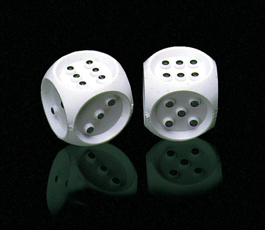 White tactile braille dice for board games.