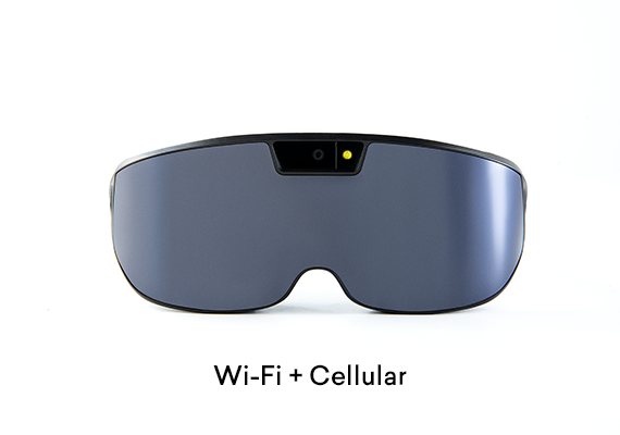 A front view of the IrisVision Inspire's wearable technology is a low-profile wearable software platform delivering functional sight for low vision. This lightweight, all-in-one, multi-distance, and autofocus solution is designed to be intuitively easy-to-use.
