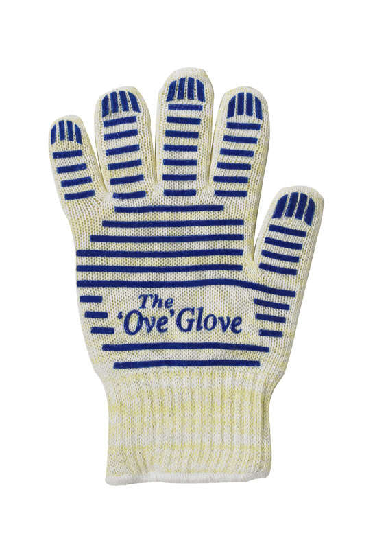 The Ove Glove - Hot Surface Handler oven mitt is great for the kitchen, the barbeque and handling other hot surfaces around the house or projects around the home. The Ove Glove dramatically extends the time you can handle a hot object in your hands. The tough exterior layer of the glove is designed as a thermal insulator to slow the temperature increase in the soft, doubleknit cotton interior of the glove. If exposed to an open flame, the outer layer of the glove is flame resistant and does not melt.