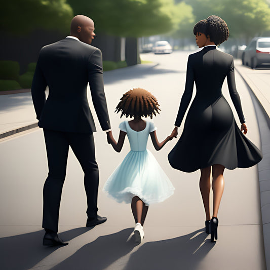 an image of a man walking with a child and an older woman on a beautiful summer's day.