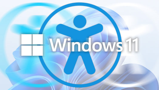 The Windows 11 logo superimposed onto an image of the Windows Accessibility Emoticon 