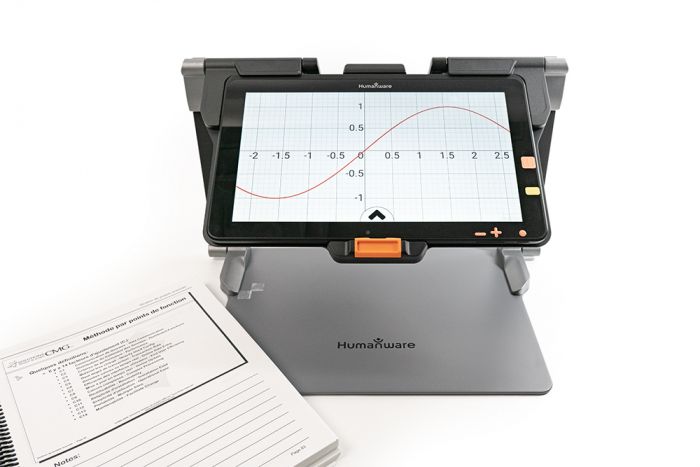 Connect 12 V2 smart portable magnifier with the image of a mathematical graph and textbook