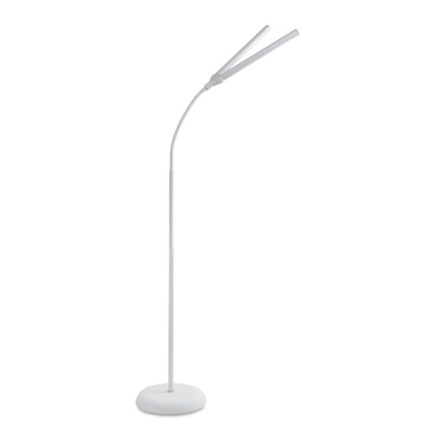 This high-quality, aesthetically pleasing floor lamp features a double head increasing work surface illumination, 56 bright LEDs providing accurate color matching, a touch switch dimmer with four brightness levels, and a flexible arm that allows you to direct light on the Duo Floor Lamp exactly where you need it.