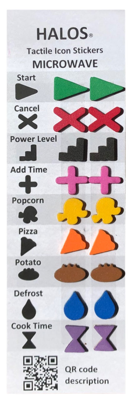 Tactile stickers for your oven are designed to identify various functions of the most popular settings. They are particularly useful on the touch screen surfaces found on many modern appliances. The multi-colored pack adds an additional level of differentiation for each sticker, with each function having its own color.