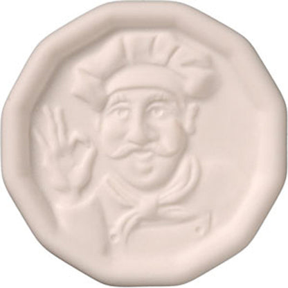 Pot Minder ceramic disc with raised chef design – prevents boil overs by regulating bubbles while cooking