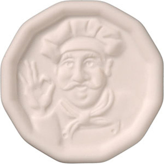 Pot Minder ceramic disc with raised chef design – prevents boil overs by regulating bubbles while cooking