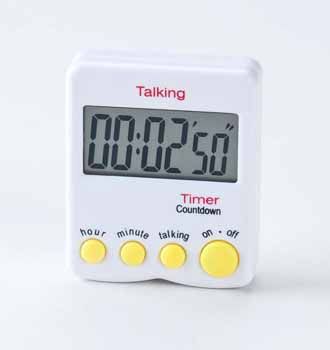 The Talking Countdown Timer, with a set of 4 small yellow buttons and small LED display thoughtfully engineered to cater to the unique needs of individuals who are blind or visually impaired, offers an inclusive and user-friendly timekeeping solution. Small and compact portable timer.