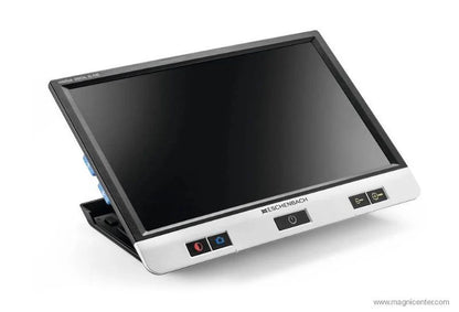 Eschenbach Visolux XL HD portable video magnifier shown with a blank screen and fold-out stand.