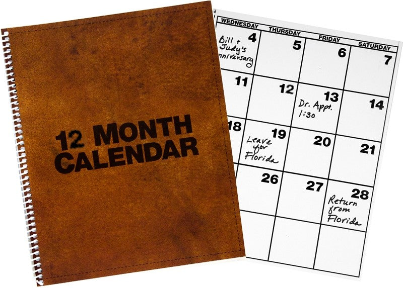 12 Month Calendar Spiral with large numbers and wording in black bold letters with thick black lines.