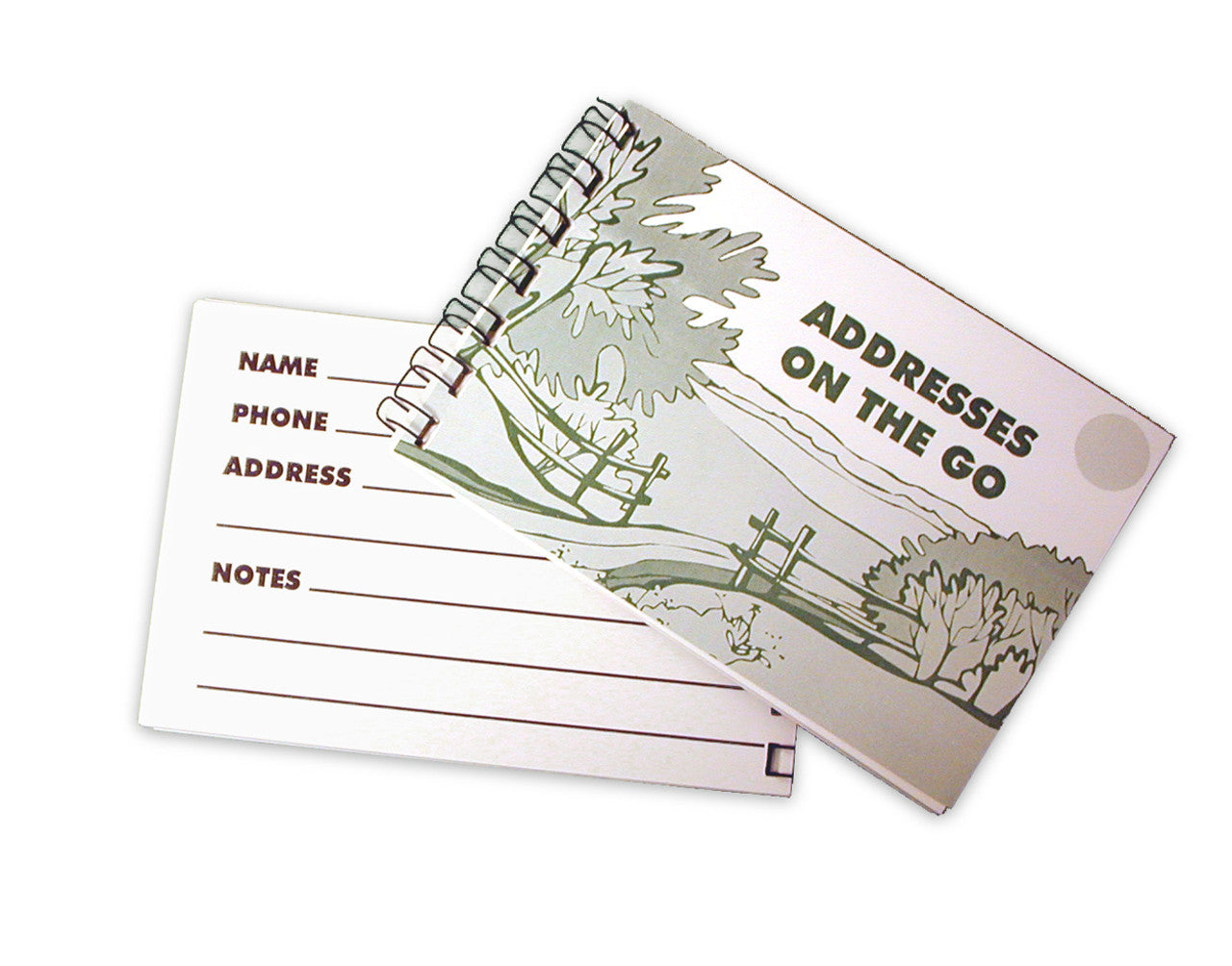 A small 6 x 4 inch spiral bound booklet with bold lines can carry 40 of your most important addresses in purse or pocket.  Large spaces make it easier to use and read. 