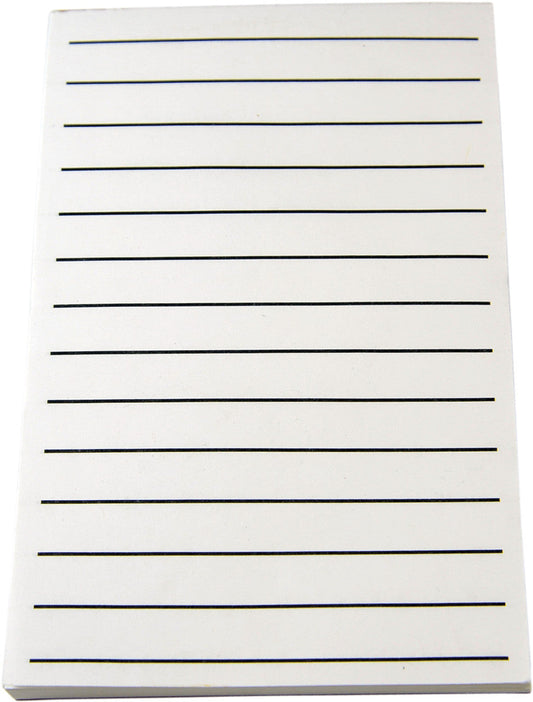 Bold line note pad measures 5.5 x 8.5 inches with 14 lines that are .56 (9/16) inches apart. 100 sheets per gummed pad. Great for those who are low vision and visually impaired