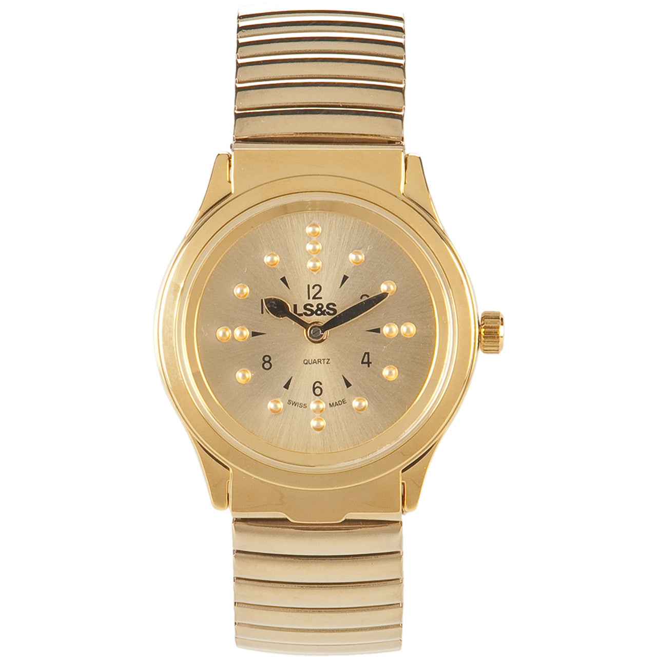 Gold tone braille watch with flex band