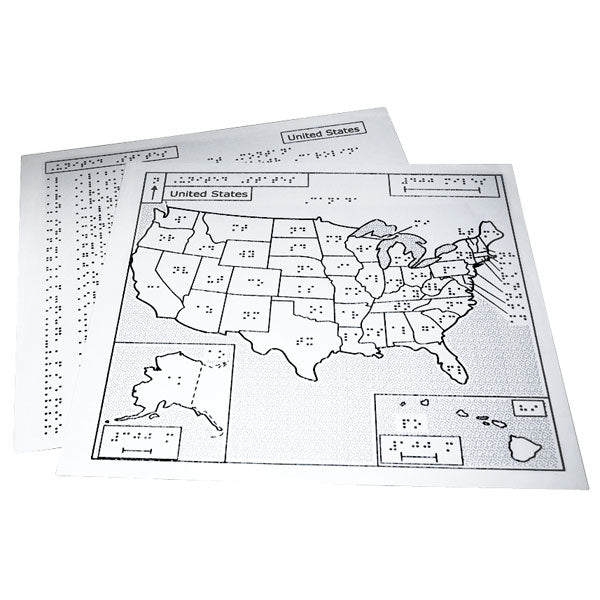 Braille Tactile Map of the United States. Are you ready to explore? This 8.5" x 11" tactile map of the United States is excellent for exploring if you are low vision or blind. 