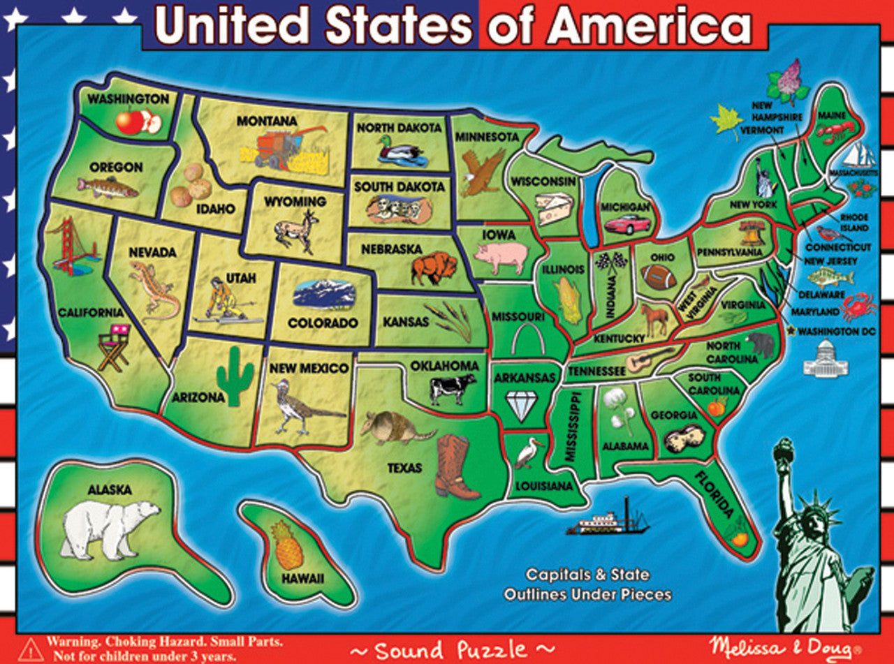 Braille Talking USA Puzzle. Each state have the name and an image that represents that state