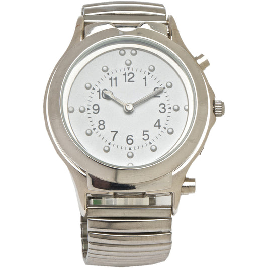Braille Talking Watch White Face Silver Case and Band