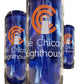 Three Chicago Lighthouse blue Tumbler with orange and white logo on the blue tumbler.  Braille is not displayed on this image.