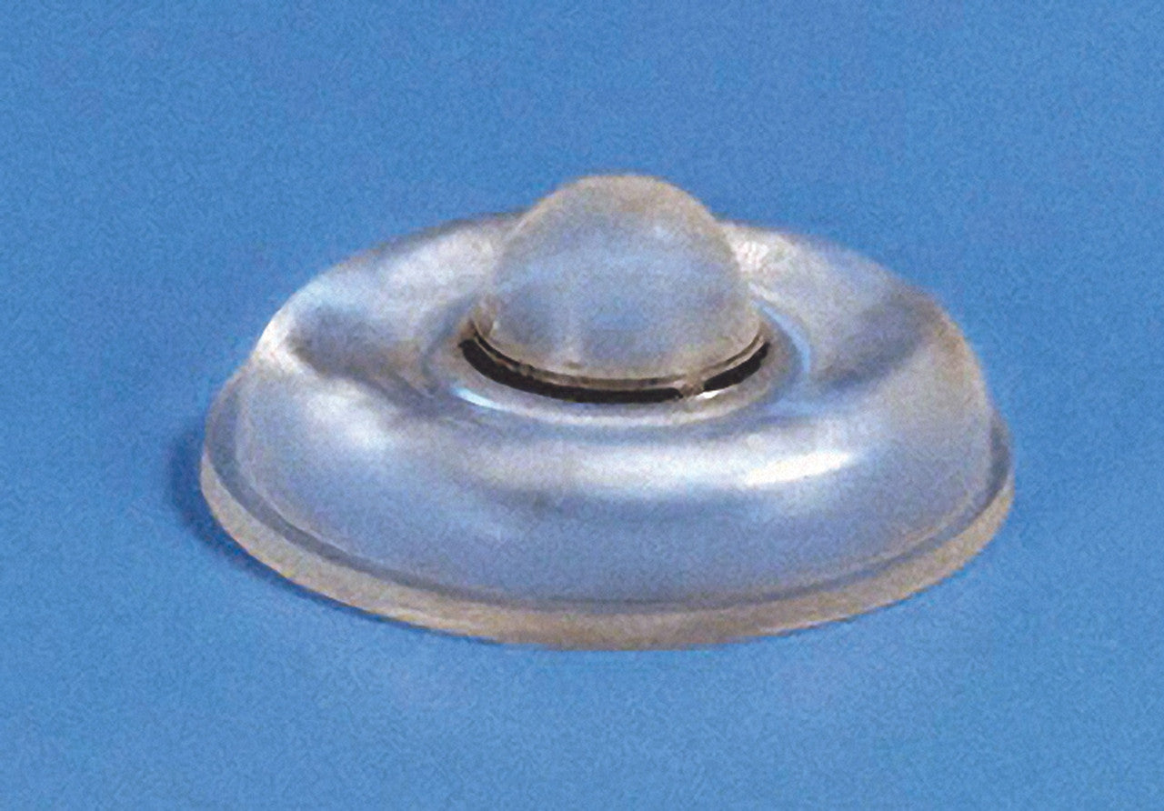 One self adhesive raised rubber dot with an raised nodule in the middle.