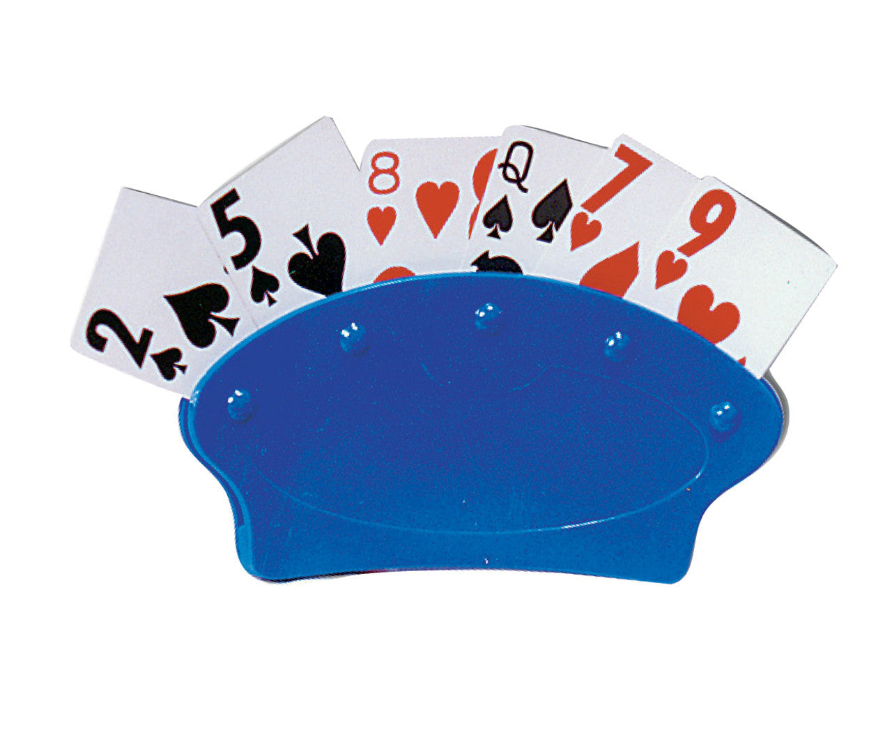 Blue Stand or Hand Held Card Holder is perfect for a hands-free card game solution. Featured with playing cards showing in the top of the holder.  Cards not included.