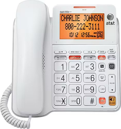 Big Button Corded Phone With Answering Machine at a very reasonable price. This telephone features large buttons and an extra-large, back lit, visual display for Caller ID information.