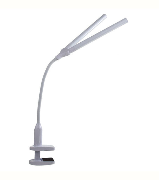 White DuoLamp With Clamp by Daylight features a flexible neck and a dual light feature that you can independently turn on and brighten and dim with a single touch. 