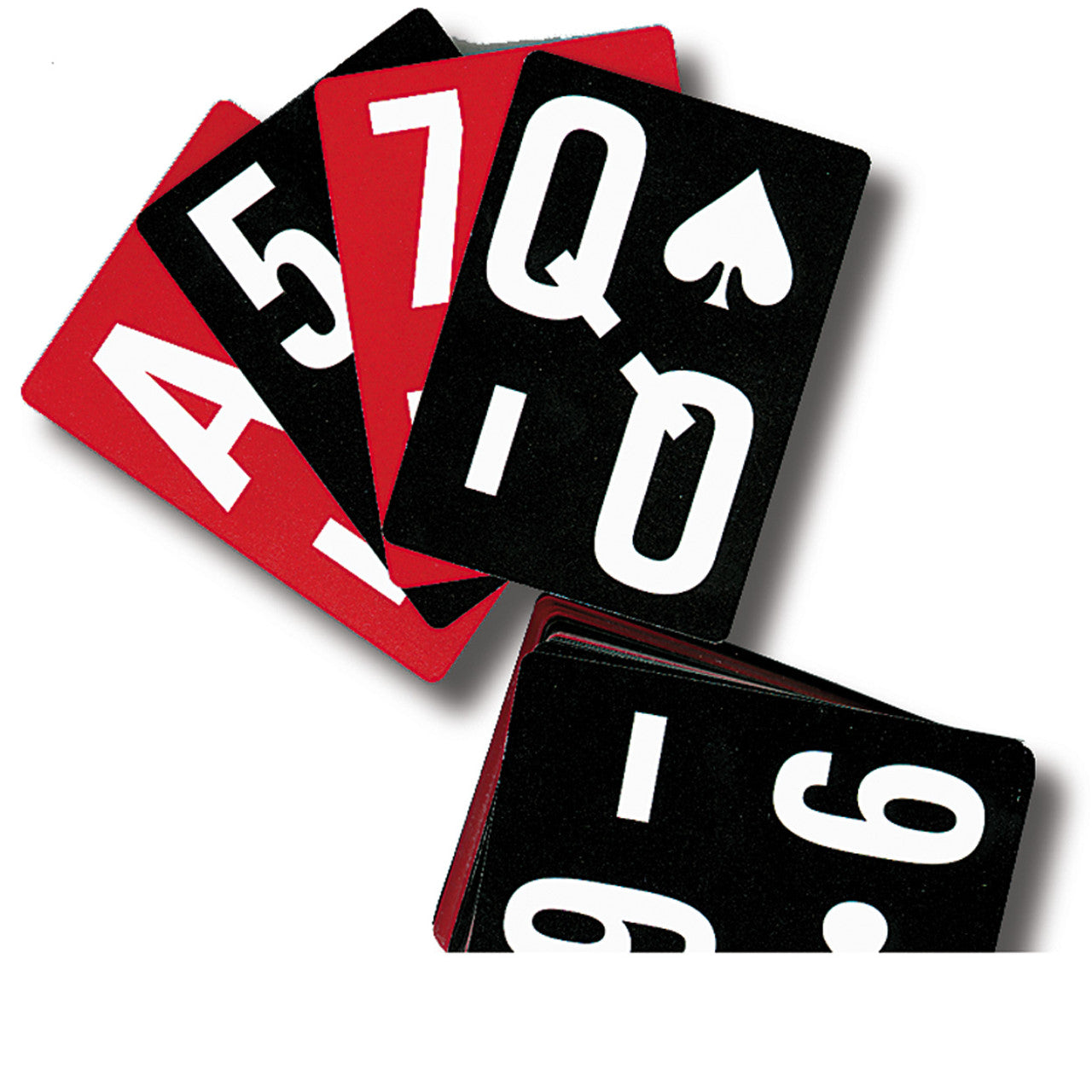 EZC Large Playing Cards with white numbers on a black or red background.