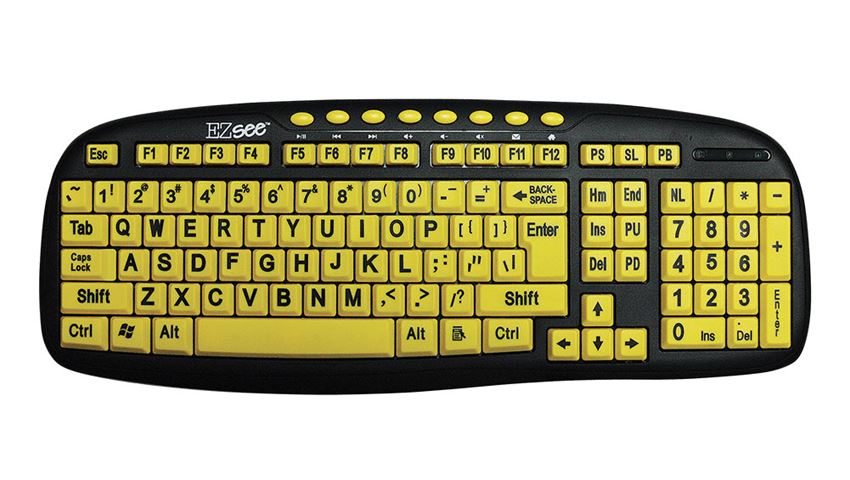 E.Z. See Large print keyboard with black lettering on yellow keys. High contrast Keyboard for computers