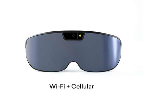 A front view of the IrisVision Inspire's wearable technology is a low-profile wearable software platform delivering functional sight for low vision. This lightweight, all-in-one, multi-distance, and autofocus solution is designed to be intuitively easy-to-use. 