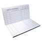 Large Print Check and Deposit Register with bold black lines and large letters and numbers that are easily read by those with low vision.  The spiral booklet is open revealing it's blank slots ready to be filled in.