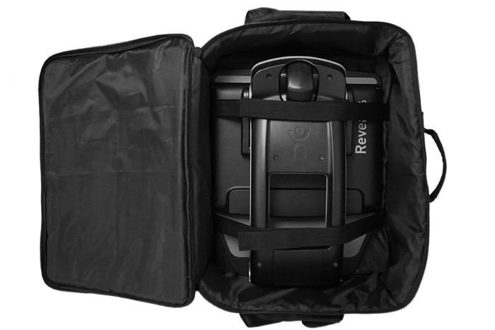 Reveal 16i collapsed in it's folded-down state placed in it's soft, padded carrying case.
