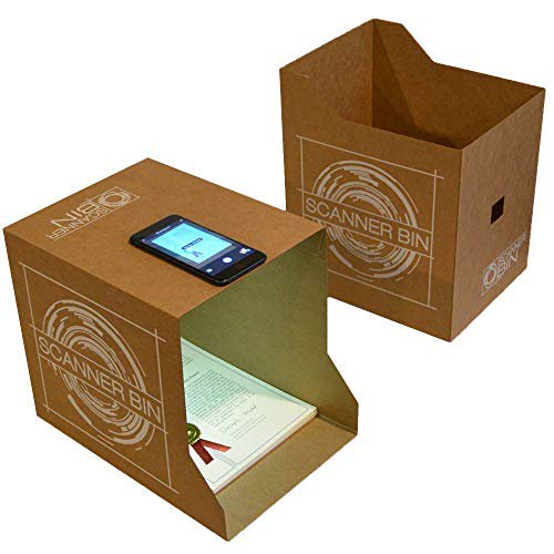 Two Scanner Bin boxes with smart phone on top of one.