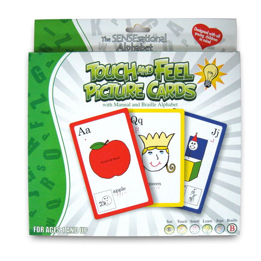 Learning the alphabet has never been more exciting and stimulating with these Sensational Alphabet Flash Cards. This touch and feel, fun and engaging card set lets your child feel the different textures of animals, smell the distinctive aromas of things, and much more!  Learn the entire alphabet and many beginning words in Sign Language and Braille. This set comes with a user manual designed for all young children!