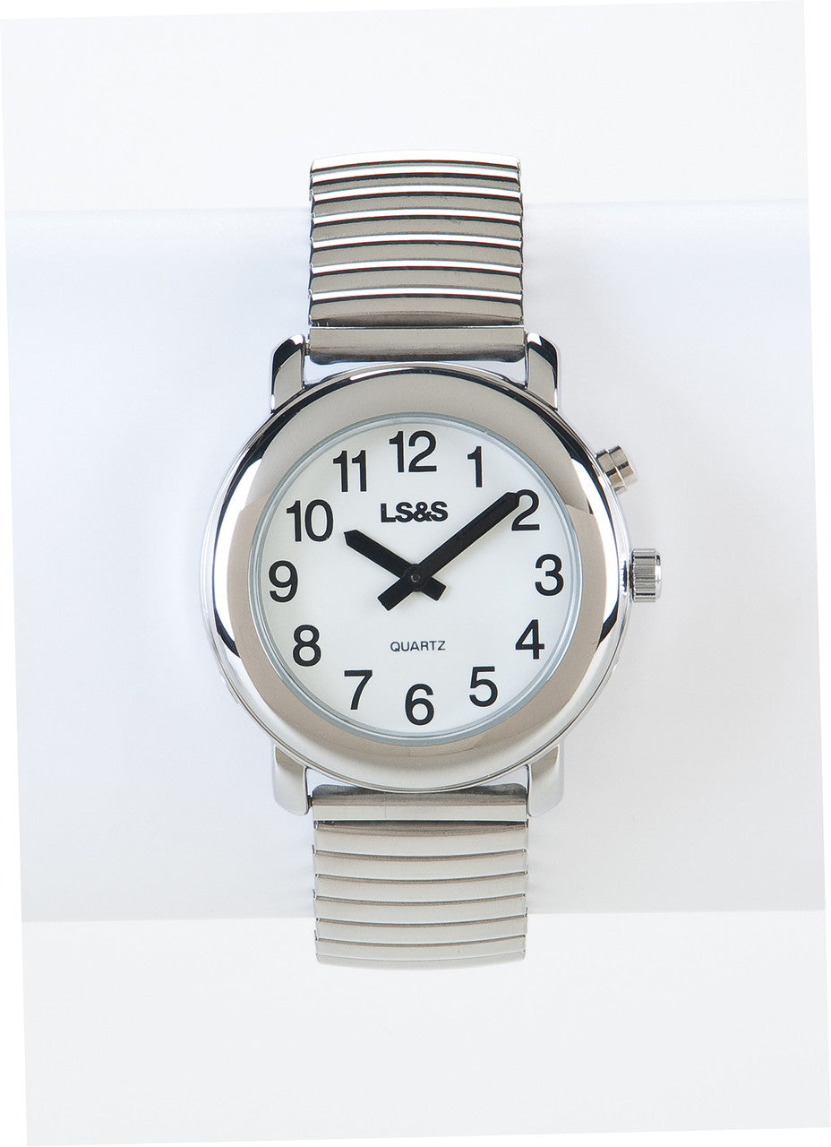 Talking Watch 1-Button White Face - Silver Exp. Band