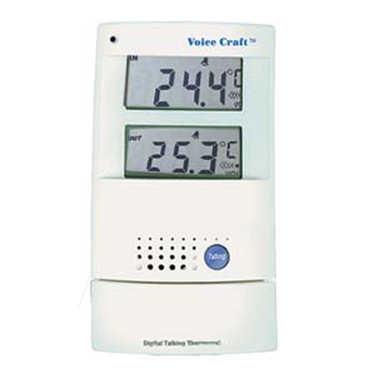 The Talking Indoor Outdoor Thermometer has a large dual display for those with low vision that shows indoor and outdoor temperatures and announces.