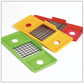 Three Blade Slicer and Dicer shown with three different blade options in orange, green, and red.