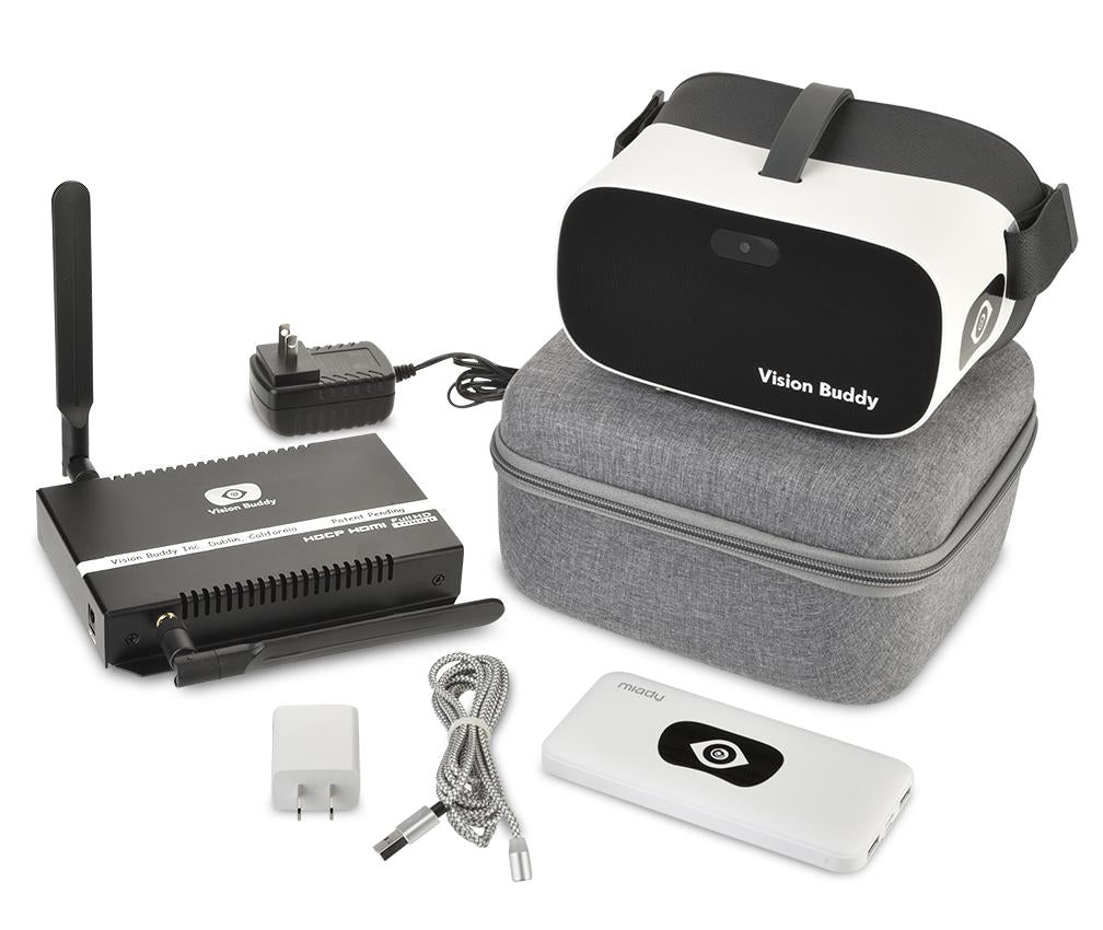 Vision Buddy Wearable Electronic Magnification System with equipment and case