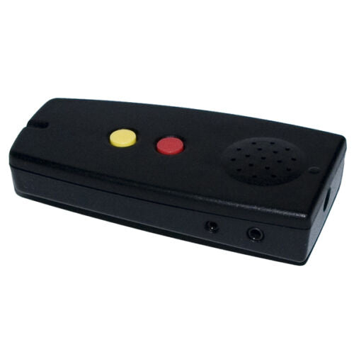 Colorino Color Identifier for people who are blind or visually impaired - horizontal  view showing its red and black buttons and the speaker on the surface of the adaptive device.